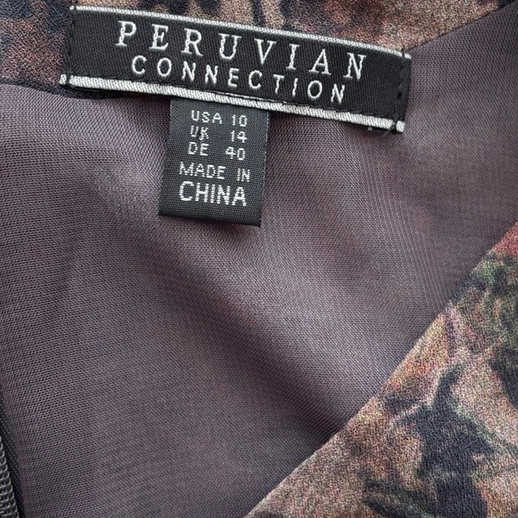 Peruvian Connection Dusky Floral Dress 10 Pleated V Neck - Picture 6 of 9